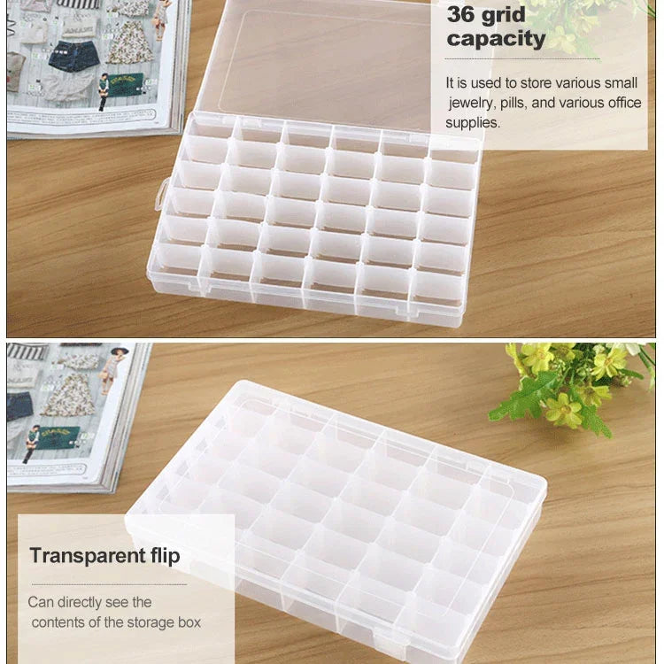 Hộp đựng đồ nhựa có ngăn tháo rời, hộp lưu trữ phụ kiện nhỏ như trang sức, bông tai, lưỡi câu, kích thước lớn, 36 ngăn