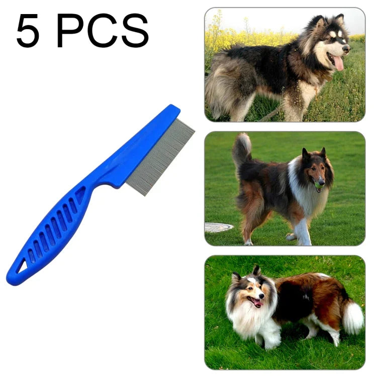5個セット ペット用猫犬用品 コーム 細歯 ステンレス製ニードルノミ除去コーム、長さ: 14cm、ブルー、長さ: 14cm、パープル、長さ: 14cm、ホワイト