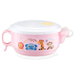 Bát kiểu hoạt hình 2 lớp, bên trong inox và bên ngoài nhựa, dung tích 450ml, có nắp và tay cầm cho trẻ từ 2 đến 9 tuổi