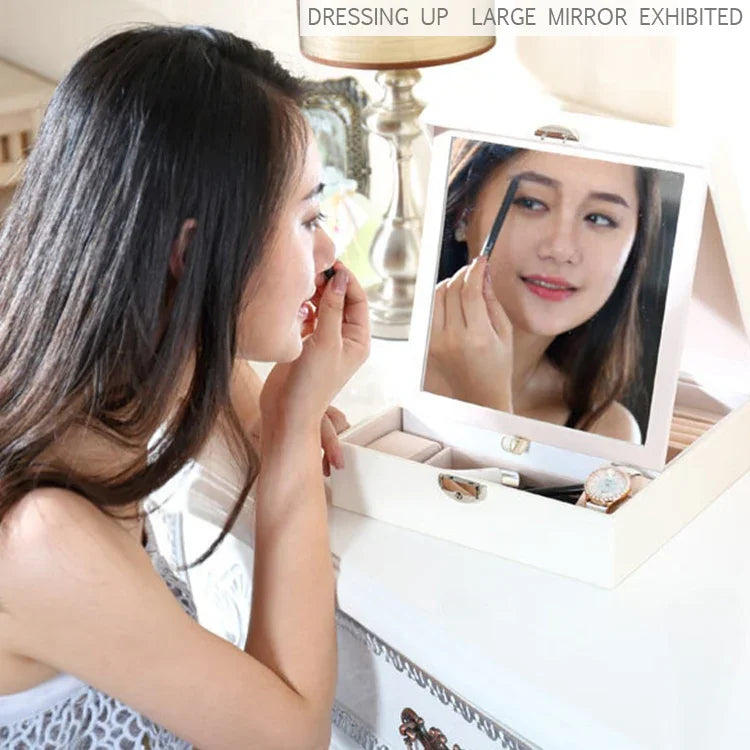Hộp đựng trang sức bằng gỗ, hộp lưu trữ vòng cổ nhẫn, tủ trang sức lớn, hộp quà