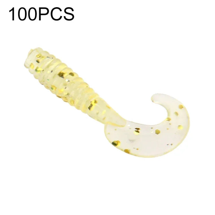 100 chiếc mồi câu giả hình sâu đuôi dài có vảy, chiều dài: 3.5cm, hình sâu đuôi dài có vảy