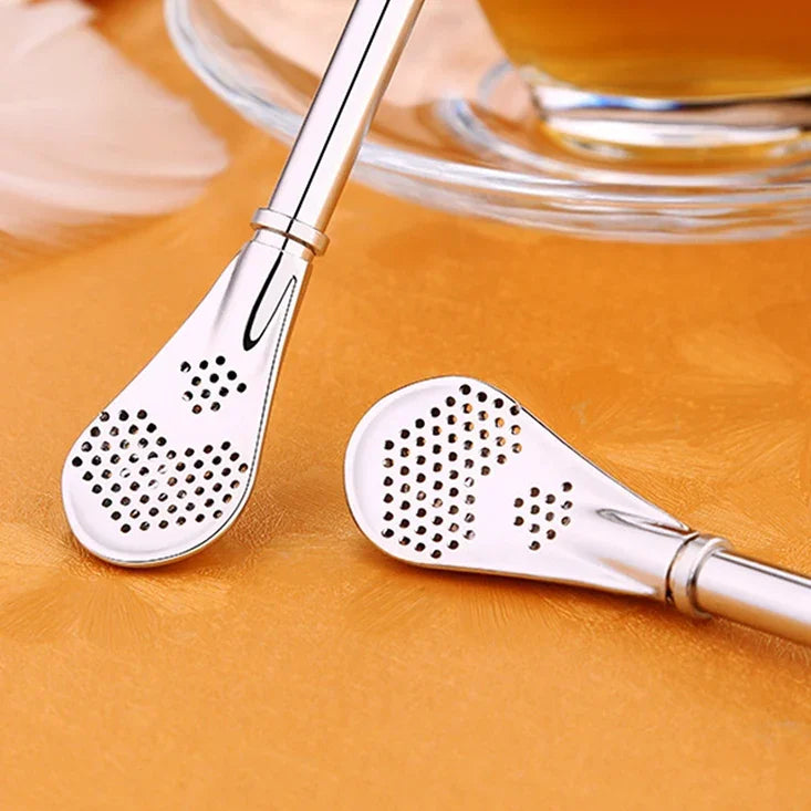 Ống hút inox lọc lá trà, bộ lọc trà thảo mộc, muỗng khuấy cà phê quán cà phê