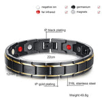 Vòng tay sức khỏe nam thời trang kiểu châu Âu và Mỹ bằng thép không gỉ + mạ vàng từ tính, cỡ: 12mm*22cm (Đen+Vàng), cỡ: 12mm*22cm (Đen+Vàng)