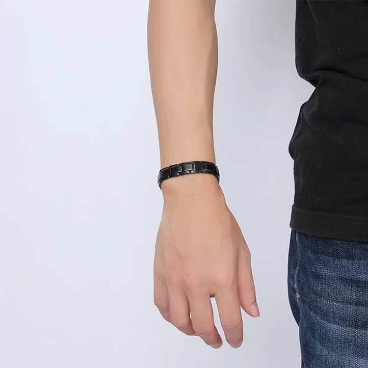 Vòng tay sức khỏe nam thời trang kiểu châu Âu và Mỹ bằng thép không gỉ + mạ đen từ tính, cỡ: 12mm*22cm (Đen), cỡ: 12mm*22cm (Đen)