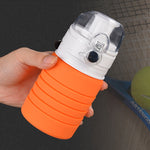 Bình nước du lịch ngoài trời silicon gấp gọn 500mL, cốc duỗi dài, bình uống thể thao