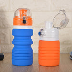 Bình nước du lịch ngoài trời silicon gấp gọn 500mL, cốc duỗi dài, bình uống thể thao