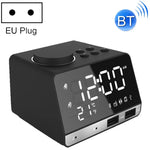 K11 Loa đồng hồ báo thức Bluetooth sáng tạo, đồng hồ kỹ thuật số hiển thị nhạc, radio với 2 cổng USB, hỗ trợ U Disk / thẻ TF / FM / AUX, phích cắm EU, màu đen, màu trắng