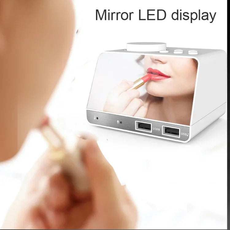 K11 Loa đồng hồ báo thức Bluetooth sáng tạo, đồng hồ kỹ thuật số hiển thị nhạc, radio với 2 cổng USB, hỗ trợ U Disk / thẻ TF / FM / AUX, phích cắm EU, màu đen, màu trắng