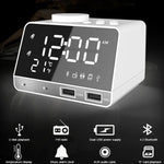 K11 Loa đồng hồ báo thức Bluetooth sáng tạo, đồng hồ kỹ thuật số hiển thị nhạc, radio với 2 cổng USB, hỗ trợ U Disk / thẻ TF / FM / AUX, phích cắm EU, màu đen, màu trắng