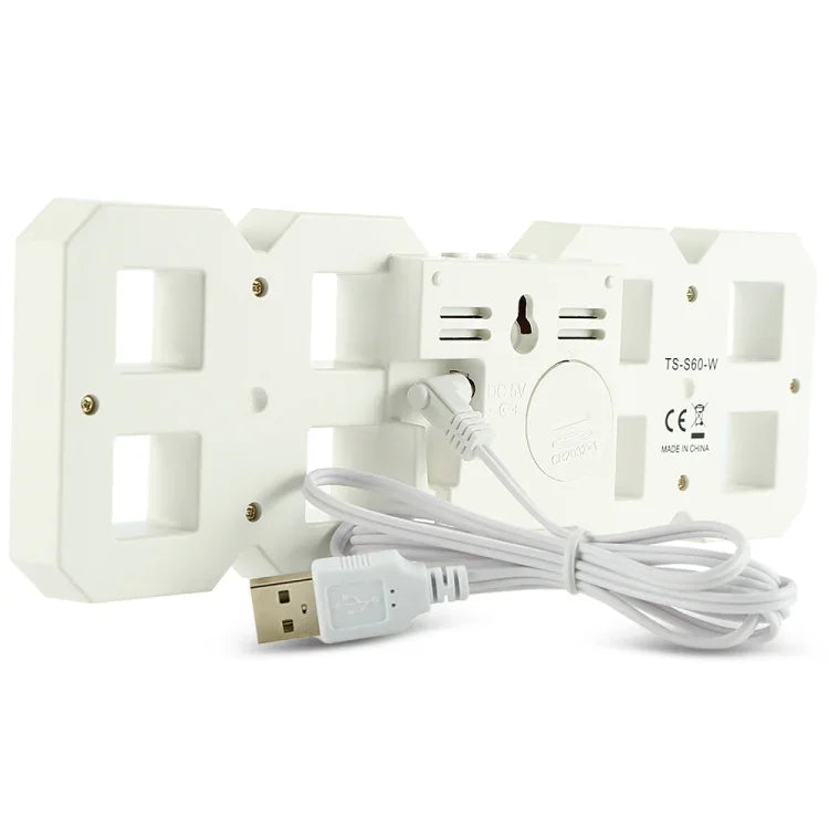 Đồng hồ báo thức treo tường LED kỹ thuật số 3D đa chức năng lớn có chức năng tạm dừng, hiển thị 12/24 giờ cho nhà, bếp, văn phòng, DC 5V, chứng nhận CE, thân trắng chữ xanh lá, thân trắng chữ xanh dương, thân trắng chữ đỏ