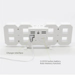 Đồng hồ báo thức treo tường LED kỹ thuật số 3D đa chức năng lớn có chức năng tạm dừng, hiển thị 12/24 giờ cho nhà, bếp, văn phòng, DC 5V, chứng nhận CE, thân trắng chữ xanh lá, thân trắng chữ xanh dương, thân trắng chữ đỏ