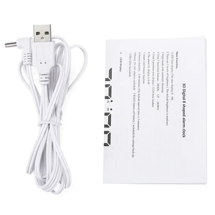 Đồng hồ báo thức treo tường LED kỹ thuật số 3D đa chức năng lớn có chức năng tạm dừng, hiển thị 12/24 giờ cho nhà, bếp, văn phòng, DC 5V, chứng nhận CE, thân trắng chữ xanh lá, thân trắng chữ xanh dương, thân trắng chữ đỏ