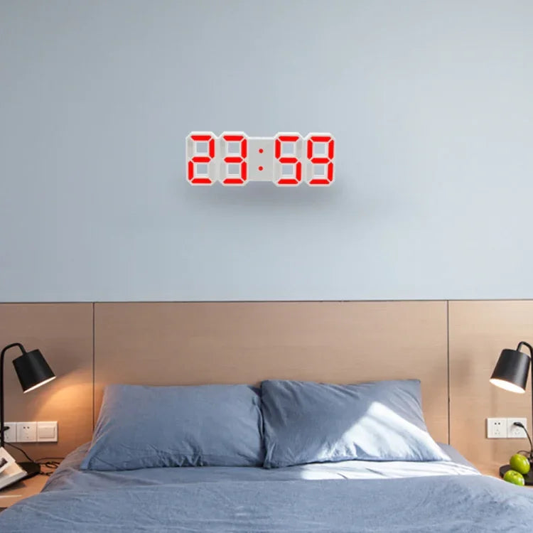 Đồng hồ báo thức treo tường LED kỹ thuật số 3D đa chức năng lớn có chức năng tạm dừng, hiển thị 12/24 giờ cho nhà, bếp, văn phòng, DC 5V, chứng nhận CE, thân trắng chữ xanh lá, thân trắng chữ xanh dương, thân trắng chữ đỏ