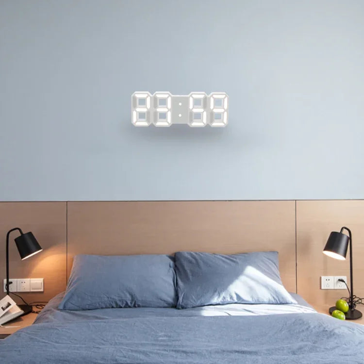 Đồng hồ báo thức treo tường LED kỹ thuật số 3D đa chức năng lớn có chức năng tạm dừng, hiển thị 12/24 giờ cho nhà, bếp, văn phòng, DC 5V, chứng nhận CE, thân trắng chữ xanh lá, thân trắng chữ xanh dương, thân trắng chữ đỏ