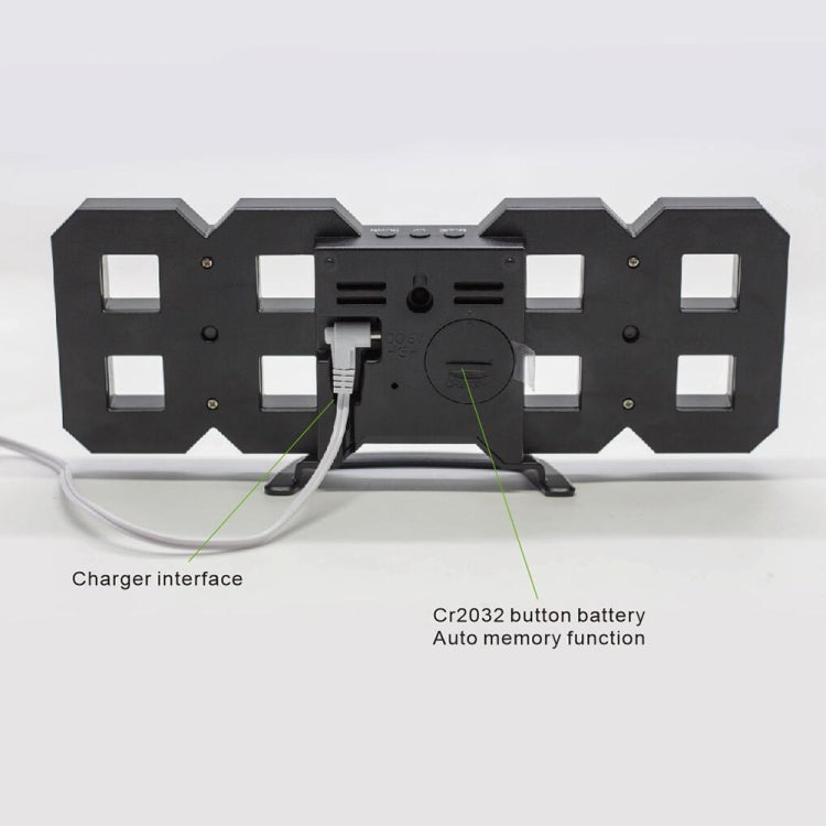 Đồng hồ báo thức treo tường kỹ thuật số LED 3D đa chức năng lớn với chức năng tạm dừng, hiển thị 12/24 giờ cho nhà, bếp, văn phòng, DC 5V, chứng nhận CE, thân đen ký tự xanh lá, thân đen ký tự xanh dương, thân đen ký tự trắng