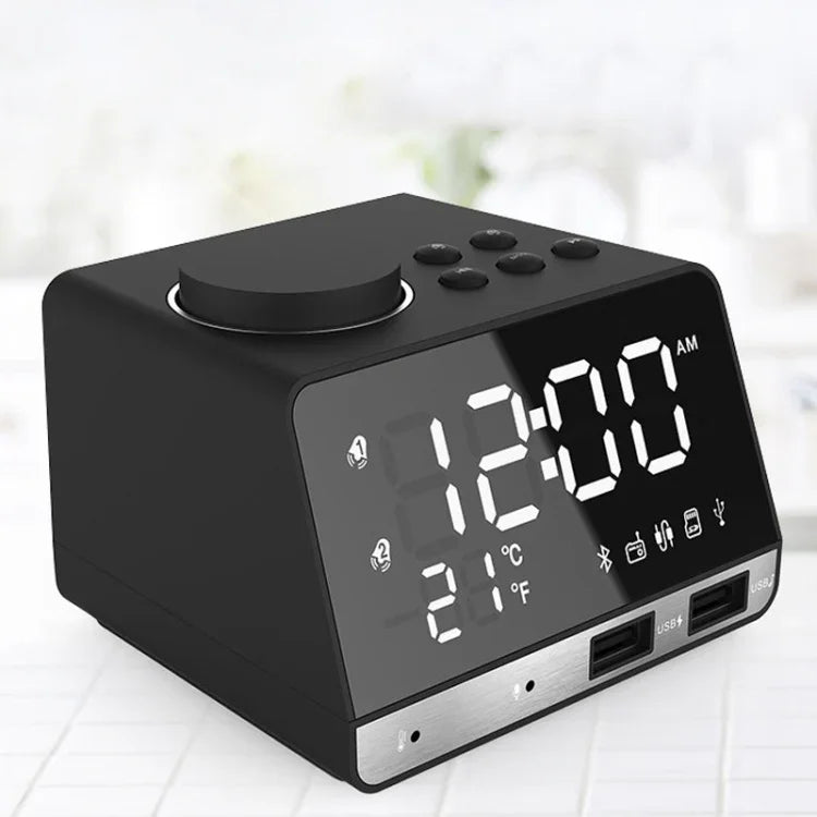 K11 Bluetooth Alarm Clock Speaker Creative Digital Music Clock Display Radio with Dual USB Interface, Support U Disk / TF Card / FM / AUX, US Plug, US Plug(Black), US Plug(White)