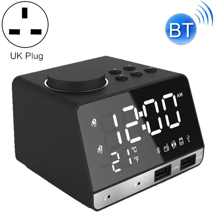 Loa đồng hồ báo thức Bluetooth K11 Sáng tạo Đồng hồ nhạc kỹ thuật số Hiển thị radio với giao diện USB kép, Hỗ trợ U Disk / Thẻ TF / FM / AUX, Phích cắm UK, Phích cắm UK (Đen), Phích cắm UK (Trắng)
