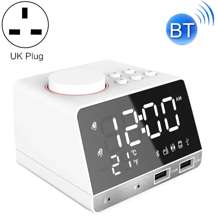 Loa đồng hồ báo thức Bluetooth K11 Sáng tạo Đồng hồ nhạc kỹ thuật số Hiển thị radio với giao diện USB kép, Hỗ trợ U Disk / Thẻ TF / FM / AUX, Phích cắm UK, Phích cắm UK (Đen), Phích cắm UK (Trắng)