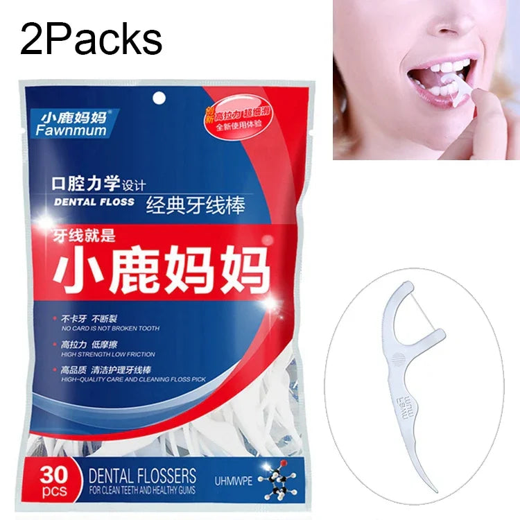 2 Gói Chỉ Nha Khoa An Toàn Siêu Mịn Fawnmum Tăm Chỉ Răng Di Động, 2 Gói / (30 Cái)