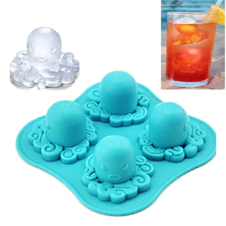 Khuôn bạch tuộc dễ thương làm đá silicone, khay làm đá kem / khuôn đá, hình bạch tuộc