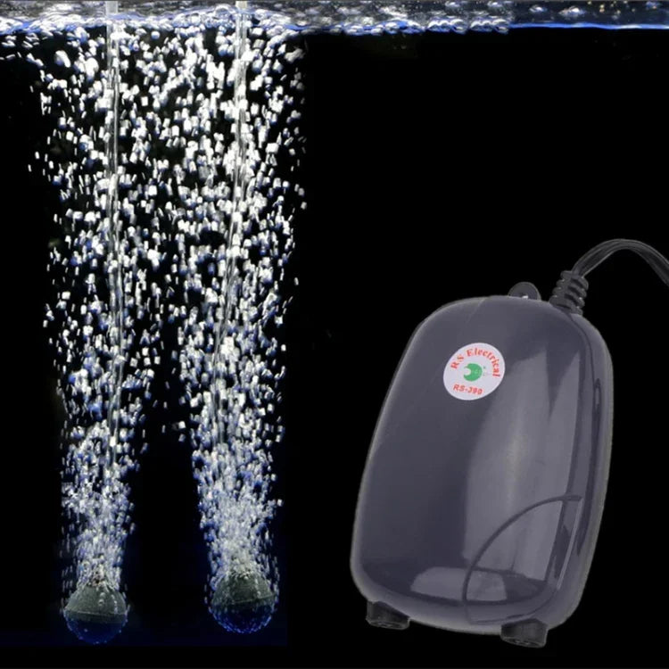 Bơm khí bể cá RS-390 220V 5W hai đầu ra, điều chỉnh lưu lượng, bơm khí yên tĩnh, bơm oxy bể cá, 5W
