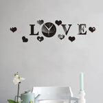 Đồng hồ LOVE sáng tạo bằng gương acrylic dán tường tự làm, đồng hồ LOVE gương acrylic (Đen), đồng hồ LOVE gương acrylic (Vàng), đồng hồ LOVE gương acrylic (Bạc)