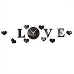 Đồng hồ LOVE sáng tạo bằng gương acrylic dán tường tự làm, đồng hồ LOVE gương acrylic (Đen), đồng hồ LOVE gương acrylic (Vàng), đồng hồ LOVE gương acrylic (Bạc)
