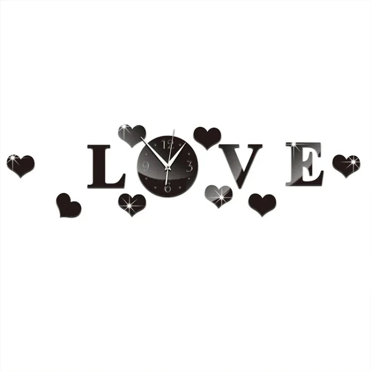 Đồng hồ LOVE sáng tạo bằng gương acrylic dán tường tự làm, đồng hồ LOVE gương acrylic (Đen), đồng hồ LOVE gương acrylic (Vàng), đồng hồ LOVE gương acrylic (Bạc)