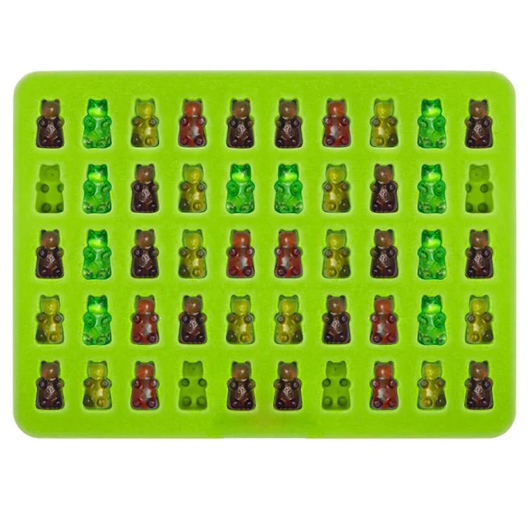 Bộ 2 khuôn silicone hình gấu nhỏ 50 lỗ làm socola, khuôn bánh quy, khuôn kẹo, giao màu ngẫu nhiên, kích thước: 19*13.7*1cm, 50 ô