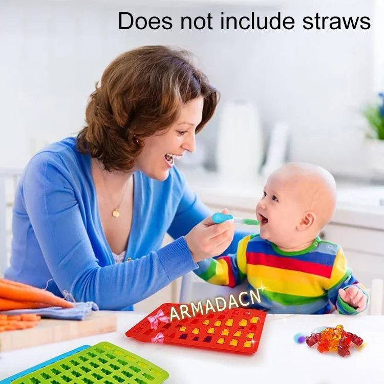 Bộ 2 khuôn silicone hình gấu nhỏ 50 lỗ làm socola, khuôn bánh quy, khuôn kẹo, giao màu ngẫu nhiên, kích thước: 19*13.7*1cm, 50 ô