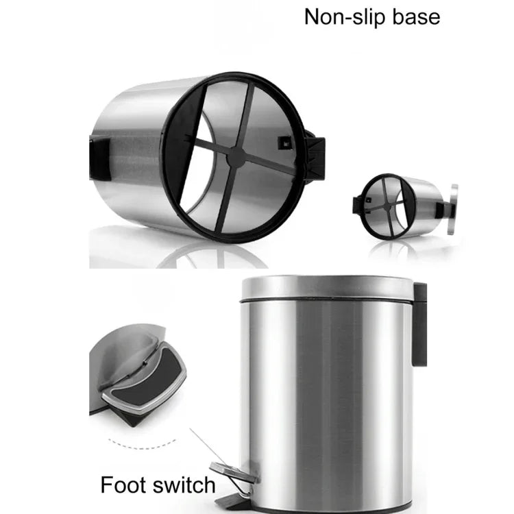 Thùng rác đạp nắp tròn thời trang bằng thép không gỉ cho gia đình, khách sạn, văn phòng, dung tích 7L