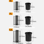 Thùng rác đạp nắp tròn thời trang bằng thép không gỉ cho gia đình, khách sạn, văn phòng, dung tích 7L