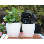 Chậu hoa tự động hút nước cho cây trồng thủy canh, chậu nhựa nhựa resin tròn thiết kế hai lớp, chậu tự tưới, đường kính: 13cm, chiều cao: 13.7cm