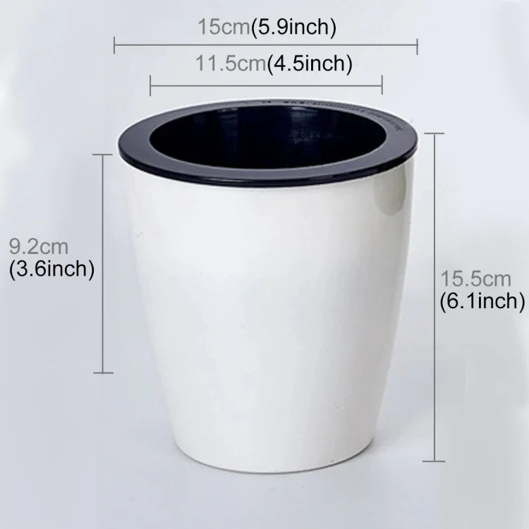 Chậu hoa tự động hút nước Lazy Flower Pots trồng cây thủy canh, chậu hoa nhựa resin hình tròn thiết kế hai lớp, đường kính: 15cm, chiều cao: 15.5cm