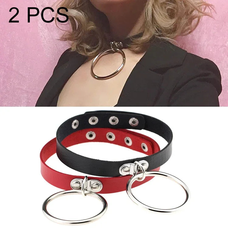 2 chiếc vòng cổ da kiểu châu Âu và Mỹ phong cách punk hình chữ O lớn phổ biến, giao màu ngẫu nhiên, DHXQ03