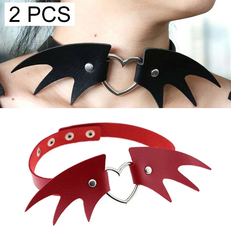 2 chiếc vòng cổ da phong cách punk châu Âu và Mỹ hình cánh quỷ, giao màu ngẫu nhiên, mã CBTXXQ