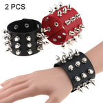 2 chiếc vòng tay da 3 hàng đinh tán đầu nhọn phóng đại phong cách punk kiểu châu Âu và Mỹ, giao màu ngẫu nhiên