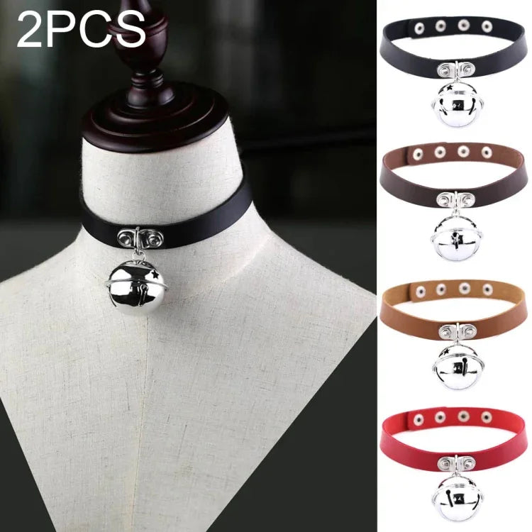 2 chiếc vòng cổ da phong cách punk Nhật Bản có chuông mặt dây chuyền, vòng cổ nữ xương quai xanh, giao màu ngẫu nhiên, LD01