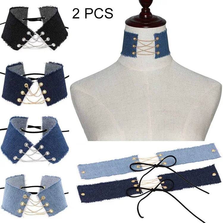 2 chiếc vòng cổ xương quai xanh phong cách punk retro cá tính burr cao bồi gothic kiểu châu Âu và Mỹ, giao màu ngẫu nhiên, NZXL04