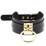 Vòng cổ choker hình chữ O da PU phong cách Harajuku châu Âu và Mỹ, vòng đơn vàng, cổ rộng, phong cách đường phố, câu lạc bộ đêm