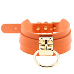 Vòng cổ choker hình chữ O da PU phong cách Harajuku châu Âu và Mỹ, vòng đơn vàng, cổ rộng, phong cách đường phố, câu lạc bộ đêm