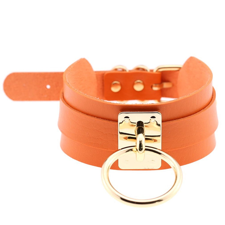 Vòng cổ choker hình chữ O da PU phong cách Harajuku châu Âu và Mỹ, vòng đơn vàng, cổ rộng, phong cách đường phố, câu lạc bộ đêm