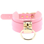 Vòng cổ choker hình chữ O da PU phong cách Harajuku châu Âu và Mỹ, vòng đơn vàng, cổ rộng, phong cách đường phố, câu lạc bộ đêm