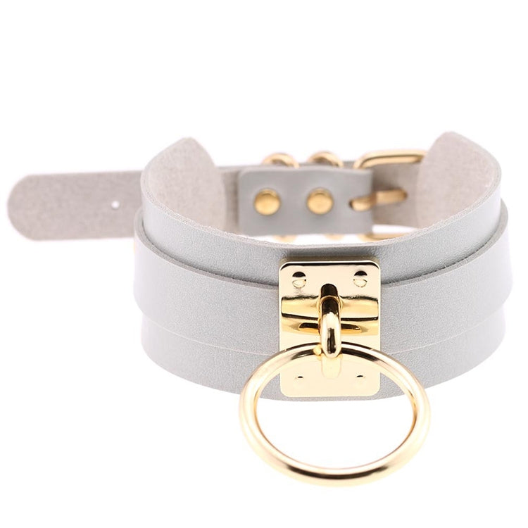 Vòng cổ choker hình chữ O da PU phong cách Harajuku châu Âu và Mỹ, vòng đơn vàng, cổ rộng, phong cách đường phố, câu lạc bộ đêm