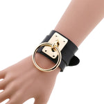 Vòng cổ choker hình chữ O da PU phong cách Harajuku châu Âu và Mỹ, vòng đơn vàng, cổ rộng, phong cách đường phố, câu lạc bộ đêm