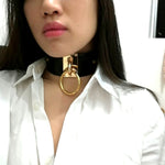 Vòng cổ choker hình chữ O da PU phong cách Harajuku châu Âu và Mỹ, vòng đơn vàng, cổ rộng, phong cách đường phố, câu lạc bộ đêm