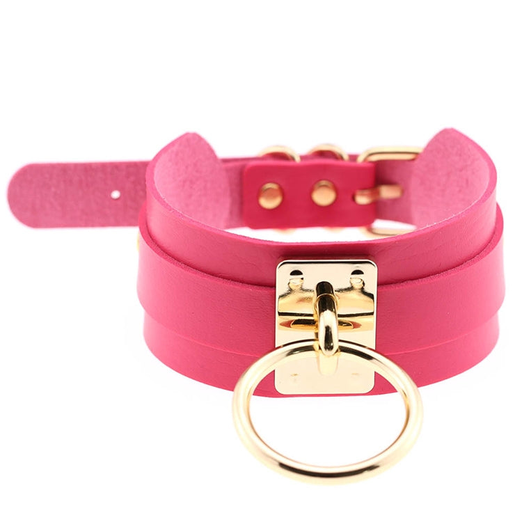 Vòng cổ choker hình chữ O da PU phong cách Harajuku châu Âu và Mỹ, vòng đơn vàng, cổ rộng, phong cách đường phố, câu lạc bộ đêm