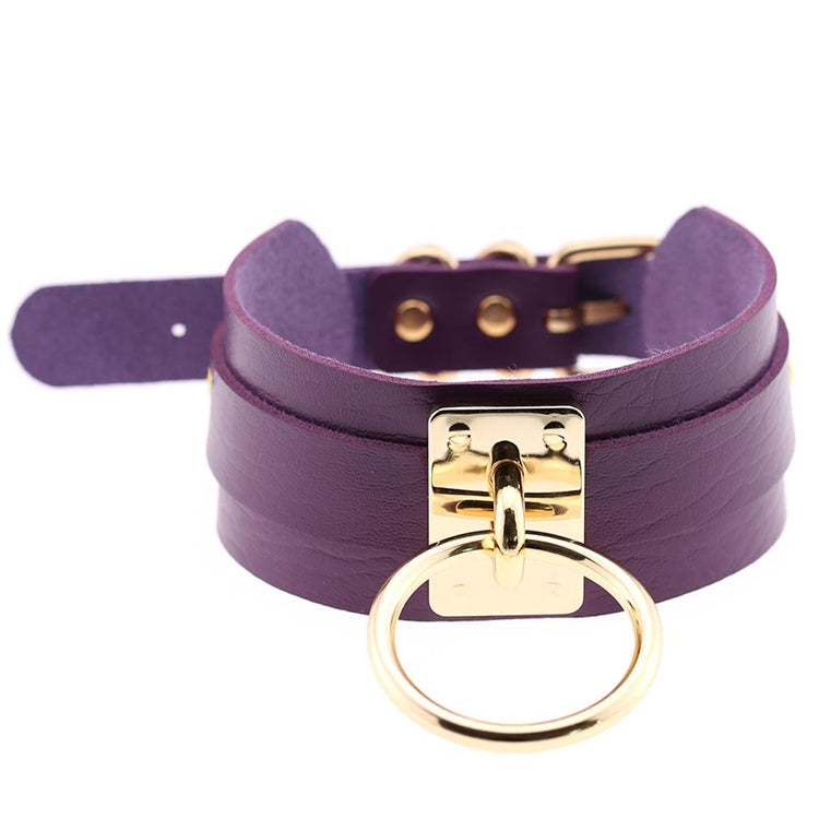 Vòng cổ choker hình chữ O da PU phong cách Harajuku châu Âu và Mỹ, vòng đơn vàng, cổ rộng, phong cách đường phố, câu lạc bộ đêm
