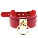 Vòng cổ choker hình chữ O da PU phong cách Harajuku châu Âu và Mỹ, vòng đơn vàng, cổ rộng, phong cách đường phố, câu lạc bộ đêm