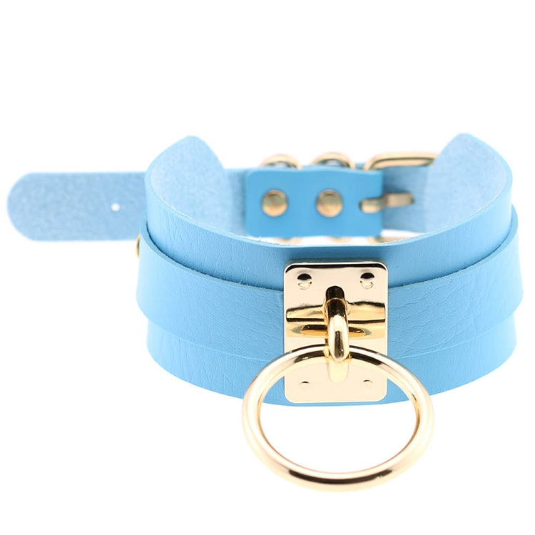 Vòng cổ choker hình chữ O da PU phong cách Harajuku châu Âu và Mỹ, vòng đơn vàng, cổ rộng, phong cách đường phố, câu lạc bộ đêm